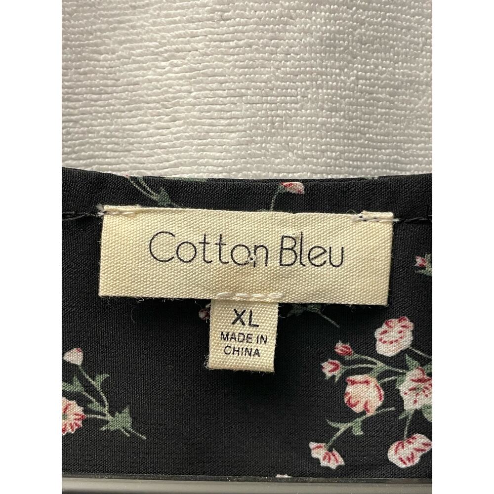 Cotton Bleu dress blouse size XL black floral‎ sheer designer - Picture 3 of 5